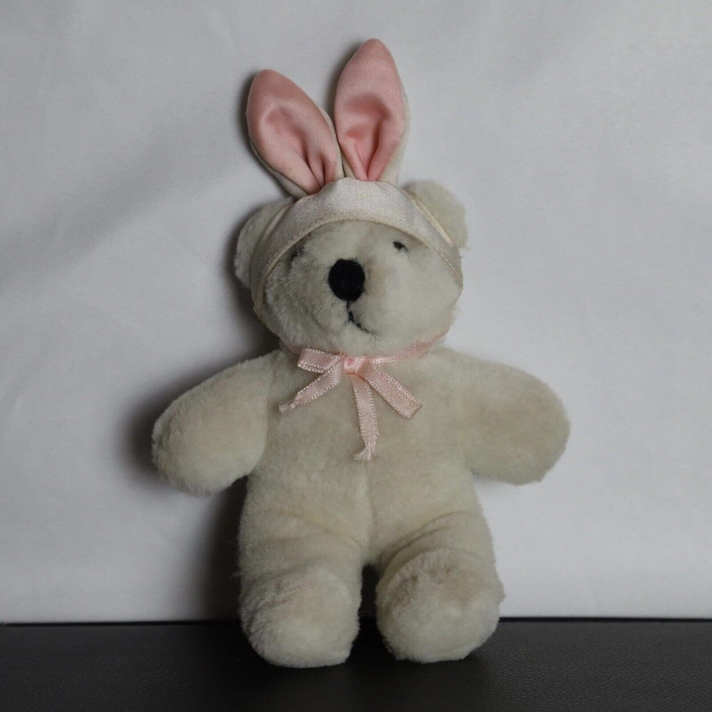 Dakin Mini White Bear Stuffed Animal 7" Bunny Ears Plush 80's Vintage